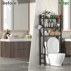 Livilord 3 Tier Over The Toilet Storage Rack with Toilet Paper Holder, Metal Freestanding Bathroom Shelves with 4 Hooks, Over Toilet Storage Shelf for Bathroom Storage, Black - Image 6
