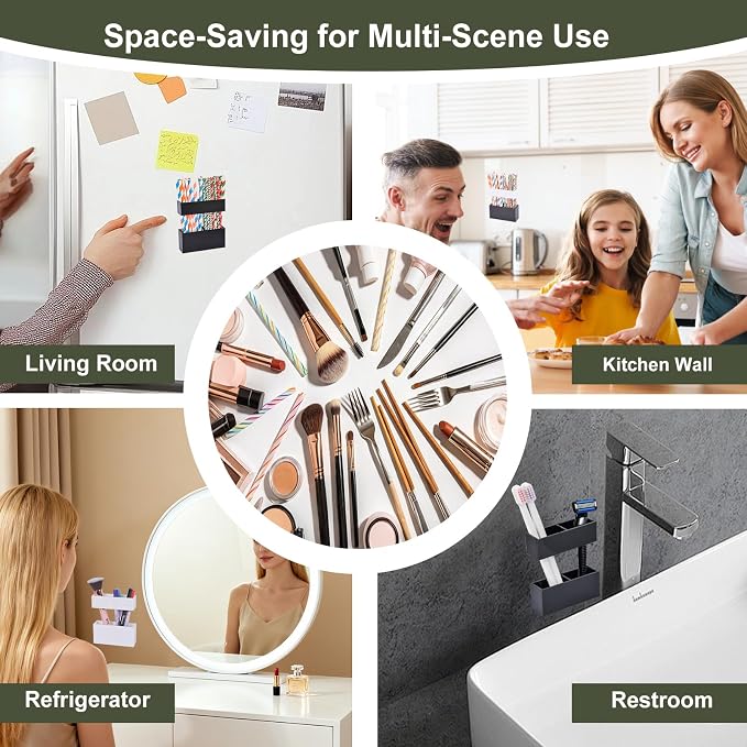 2 PACK Small Acrylic Straw Holder for Cabinet Doors，Straw Organizer Storage with Most Sizes，Multi-Function Kitchen Accessories Container with Adhesive Round Pads(BLACK AND WHITE) - Image 5