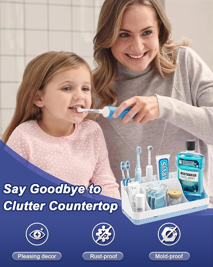 Bathroom Counter Organizer and Storage, 7 Slots Detachable Toothbrush Holders for Bathrooms, Anti-Slip Electric Toothbrush and Toothpaste Holder Countertop Vanity Organizer Accessories for Adults Kids - Image 5