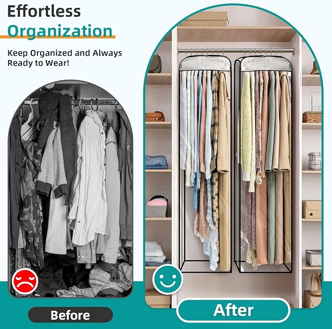 LANDNEOO 6 Pack Clear Garment Bags for Hanging Clothes with Zippers on Double Sides - 10'' Clothes Storage for Coat, Dress, and Fur in Closet - 50'' Long Suit Bags - Image 5