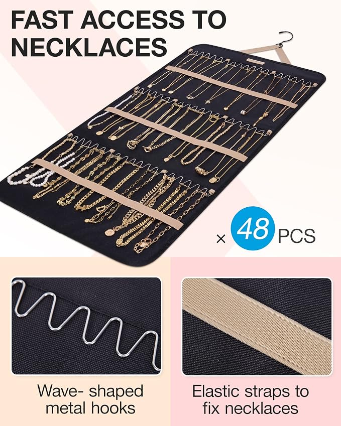 BAGSMART Hanging Jewelry Organizer Necklace/Earring/Ring 2-Sided XL Black - Image 2