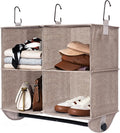 StorageWorks Hanging Closet Organizer with Rod, 4 Sections, 2 Tiers, Brown | Maximize Closet Space with 4 Open Sections and Built-in Rod for Hanging Clothes Below by StorageWorks