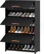 7 Tier Shoe Cabinet with Door, 28-Pair Storage, Black | Tall Design Saves Floor Space, Door Blocks Dust & Pets, Holds Heels to Boots, Quick Assembly with Connectors by UNITSTAGE