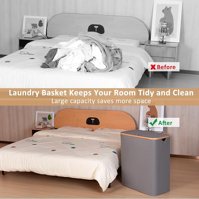 IEGrow Laundry Hamper with Lid,150L Laundry Basket with 2 Mesh Bags,Grey - Image 5