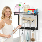 XLP Heavy Duty Broom Holder Wall Mount, All-Metal Cleaning Supplies Organizer & Mop Holder, Space Saving Wall Hanging Rack with Hooks for Home, Garage, Laundry Room - Black - Image 8