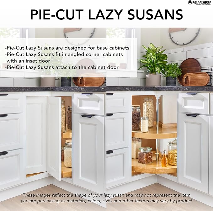 Rev-A-Shelf 24" Dual Tier Pie-Cut Lazy Susan Organizer for Base Corner Kitchen Cabinets, Two Plastic Home Storage Shelves, Almond, LD-2942-24-15-1 - Image 3
