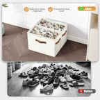 2 Pack Shoe Organizer for Closet, Foldable Shoe Storage with Adjustable | Farbic shoe storage organizer box bin with clear cover, fits up to 16 pairs, shoe storage box for closet, entryway, beige - Image 2