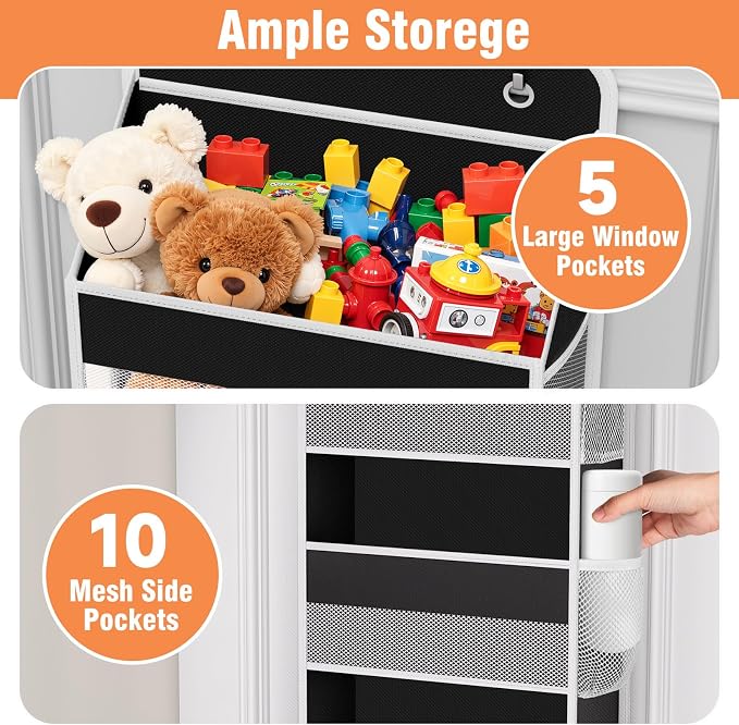 Over The Door Organizer Storage Large Capacity Hanging Bedroom Storage | 5 Shelves, 40 LB Capacity, Foldable Mesh Design, Clear Window, Sturdy, Large Storage Organizer for Nursery, Pantry & Closet - Image 4