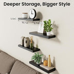 BAYKA Black Floating Shelves 15.7in, Set of 4, Wall Mount Rustic Wood Shelf - Image 8