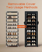 CASAMAYA Shoe Rack with Covers, 10 Tiers Tall Shoe Rack Organizer, Large Capacity Shoe Shelf Storage, Hold 20 Pairs of Shoes, Vertical Shoe Storage Organizer for Closet, Entryway, Black, SRT102B01 - Image 5