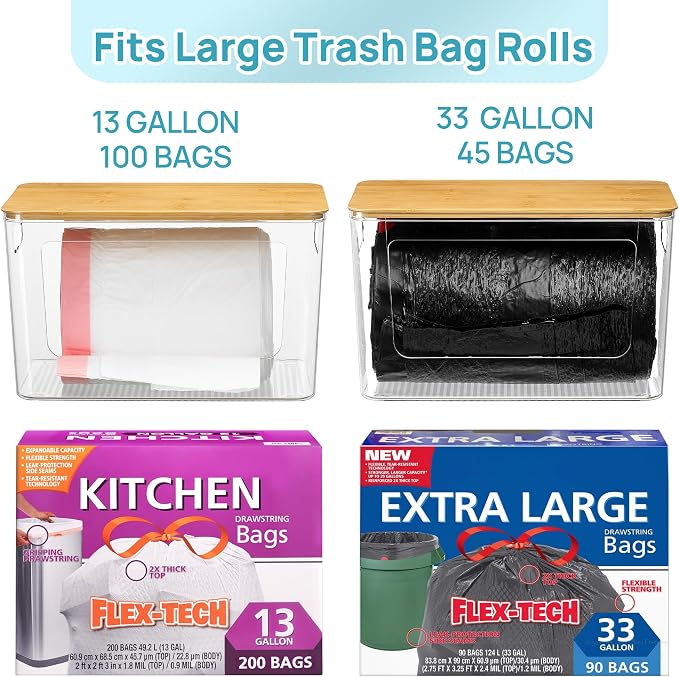 Vtopmart 2 Pack Trash Bag Holder with Bamboo Lid, Garbage Bag Dispenser - Image 3