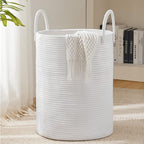 Woven Rope Laundry Hamper Basket by YOUDENOVA, 58L Tall Laundry Basket, Baby Nursery Hamper for Blanket Storage, Clothes Hamper for Laundry in Bedroom-Large-Pure White by YOUDENOVA