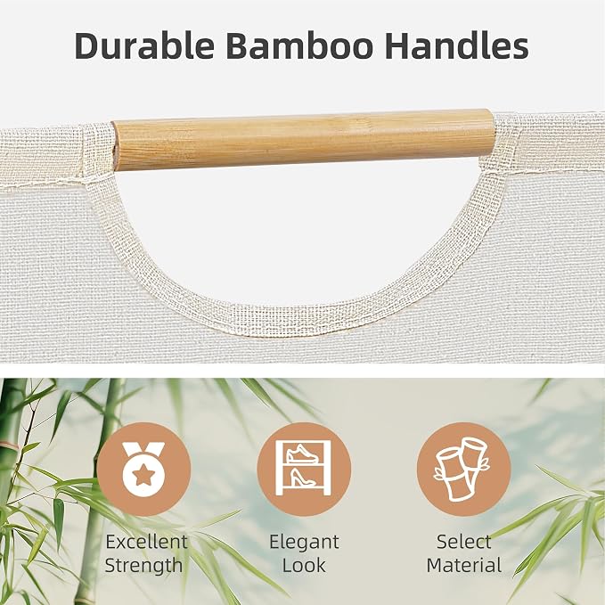 STORAGE MANIAC 3-Pack Large Laundry Hamper, 100L (26.4 Gal) Collapsible Laundry Basket with Bamboo Handles, Freestanding Waterproof Clothes Hamper for Laundry Room, Bedroom, Dorm, Towels, White - Image 3