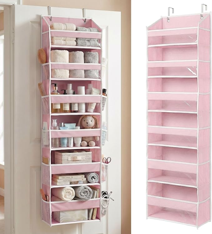HOMELUX THEORY Over the Door Organizer, 6-Tier, 100D Fabric, Baby Pink 1pc | Over the door shoe organizer, 50 lbs capacity, 12 side mesh pockets, 100D extra thick fabric, Closet & entryway storage by HomeluxTheory
