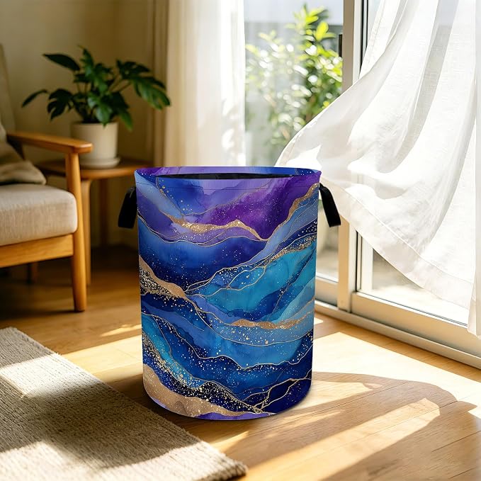 Marble Laundry Basket Foldable Laundry Hamper With Handles Clothes Storage Bucket Organizer Laundry Bag For Bedroom Bathroom Laundry Storage 19.6 x 15.7 - Image 5