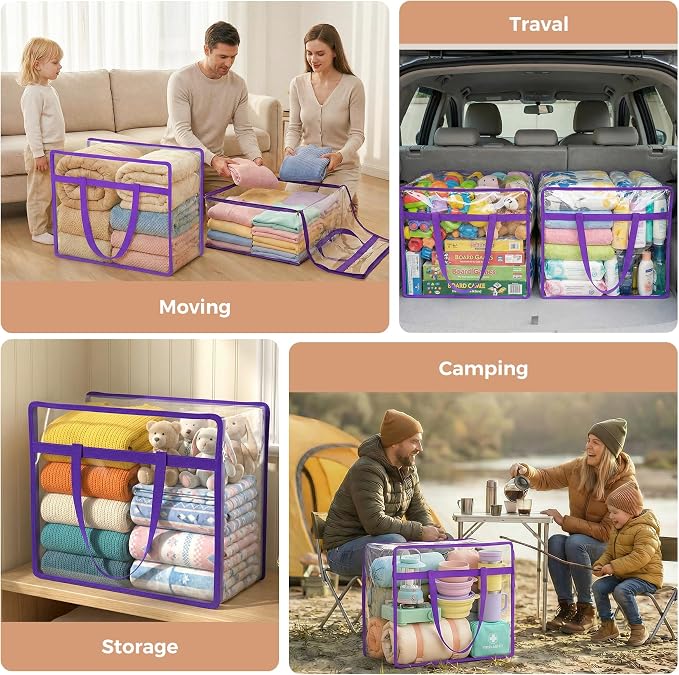 4 Pack Clear Storage Bags for Clothes, 45L Closet Organizers and Storage | Plastic storage with zipper and handle, moving bags, under-bed storage, closet organizer for blankets, comforters, toys - Image 6