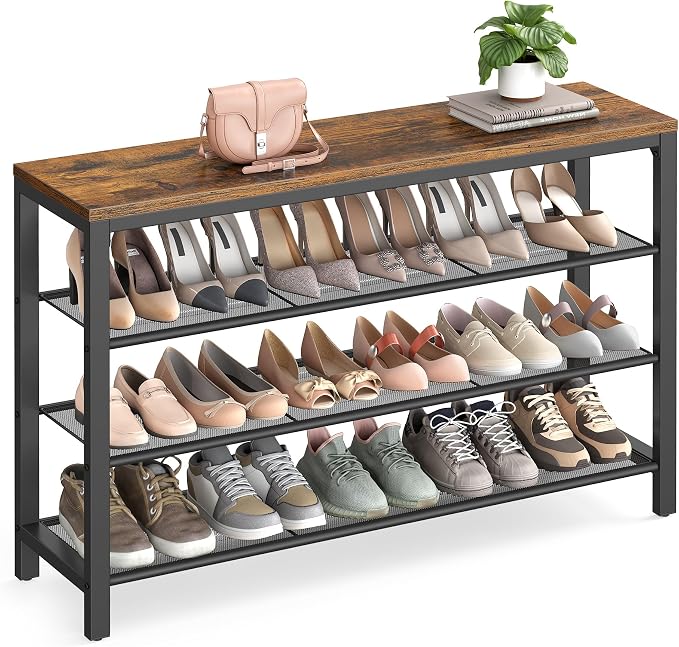 VASAGLE 4-Tier Shoe Rack, 16-20 Pairs, Metal Mesh by Unknown