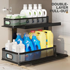 2 Pack 18.5IN-Depth Under Sink Organizer With Next-Gen Ball-Bearing Slides,2-Tier Precision Mesh Pull Out Cabinet Storage for Bathroom&Kitchen,Height Adjustable Drawers Shelf,Anti-rust-Black - Image 4