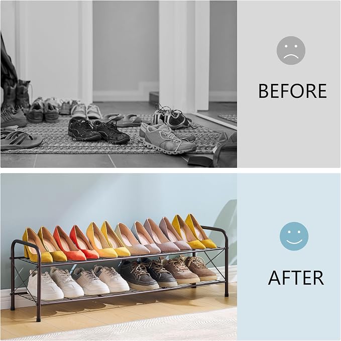 Hoctieon 2 Tier Shoe Rack for Closet, Shoe Rack FreeStanding, Entryway Shoe Shelf, Shoe Storage Organizer, Durable Mesh Style Shoe Rack, Space Save for Garage, Bedroom, Living Room, Wardrobe, Brown - Image 5