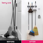 Berry Ave Broom Holder & Wall Mount Garden Tool Organizer- Kitchen, Closet, Garage & Laundry Room Storage With 5 Slots And 6 Hooks- Wall Holder For Broom, Rake & Mop Handles Up To 1.25” [Gray, 2 Pack] - Image 5