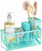Cisily Kitchen Sink Caddy Organzier with High Brush Holder, Sponge Holder for Sink, 304 Rustproof Stainless, Kitchen Countertop Soap Dispenser Organizer (Turquoise, 9.25″) - Image 7