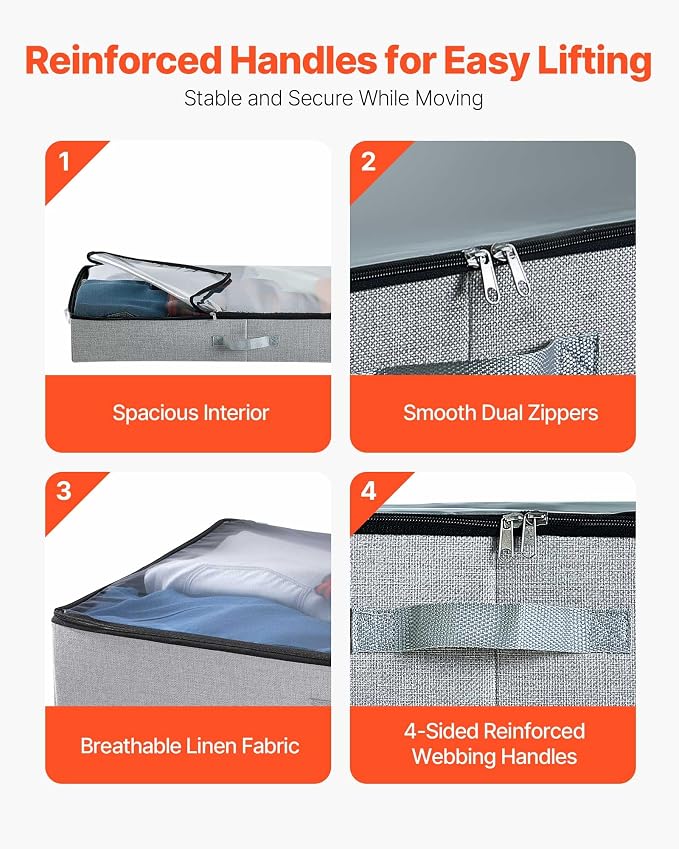 VEVOR Under Bed Storage with Clear Lids, 33.5 x 16.9 x 4.7 Inch, 45L Large Underbed Clothes Storage Containers, Low Profile Under Bed Drawer Shoe Organizer Bins Box for Blanket Shoe Bedroom, 2 Pack - Image 7
