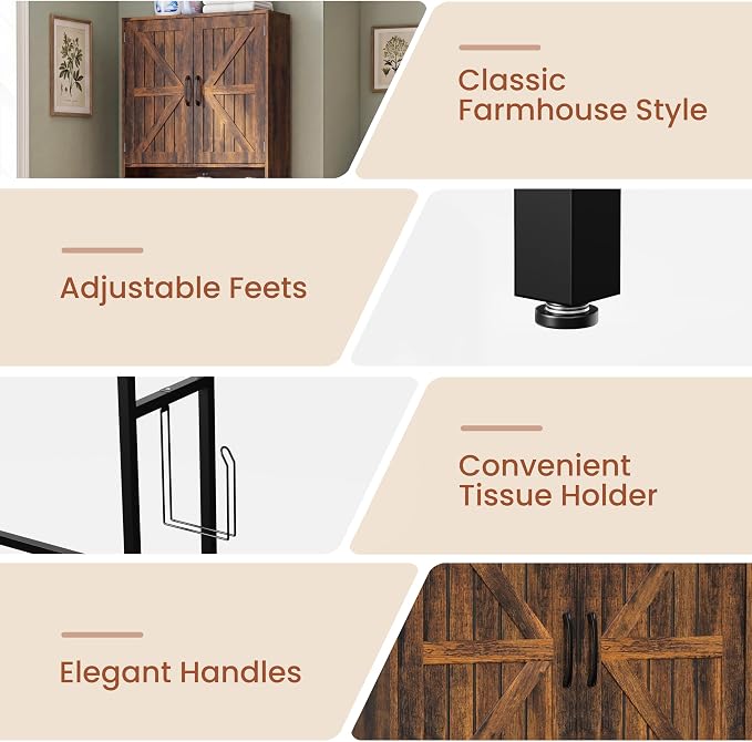 Over The Toilet Storage Cabinet,31" W Bathroom Organizer, Brown - Image 8