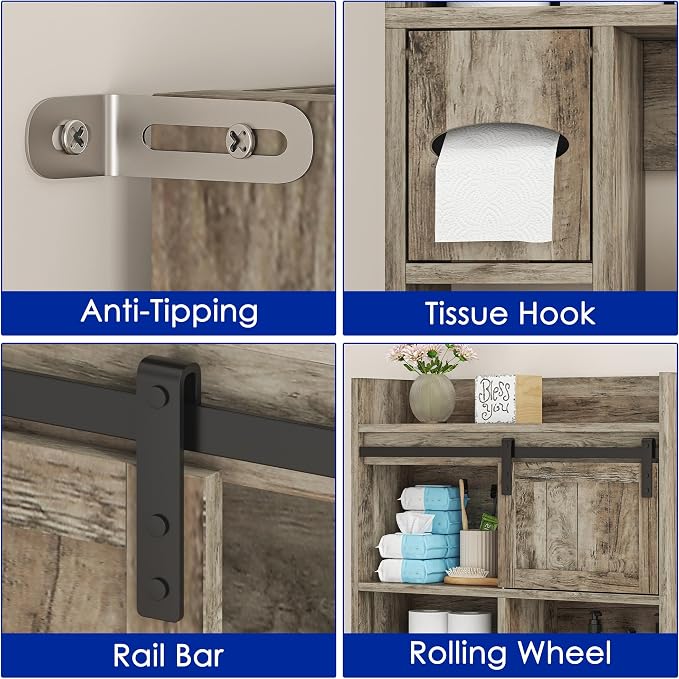 kepptory Over the Toilet Cabinet with Sliding Barn Door，Dark Grey - Image 6