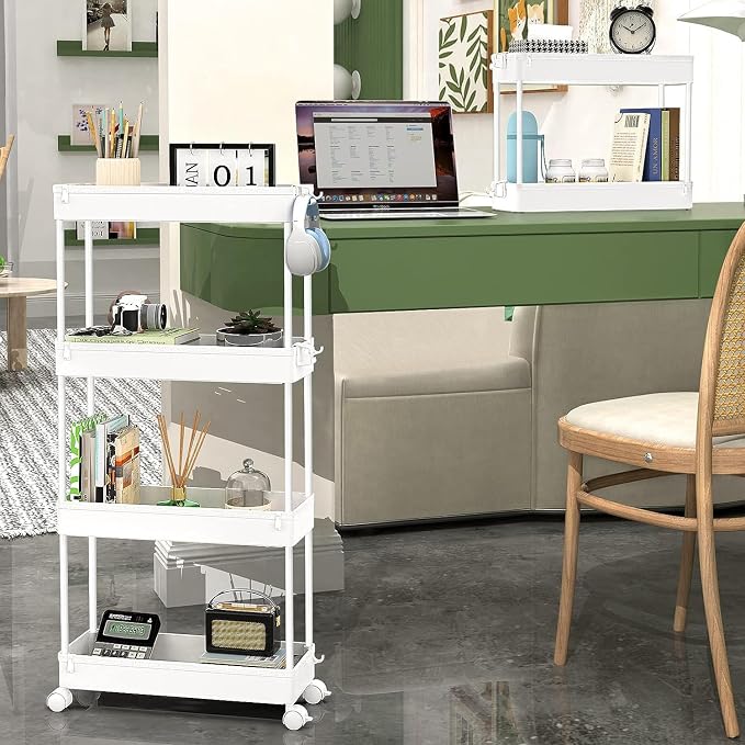 SPACEKEEPER Slim Rolling Storage Cart, 4 Tier Bathroom Cart Organizer,White - Image 7