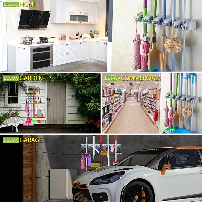LETMY Broom Holder Wall Mounted - Mop and Broom Hanger Holder - Garage Storage Rack & Garden Tool Organizer - 5 Position 6 Hooks for Home, kitchen, Garden, Tools, Garage - Image 7
