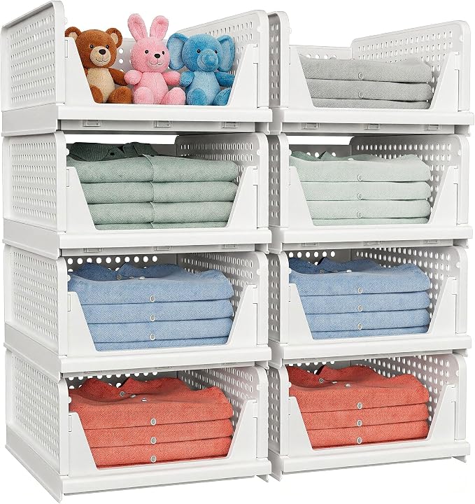 caktraie 4 Pack Stackable Closet Storage Basket - Stackable Storage Bins | Multifunctional & Foldable Closet Organizer Waterproof, Wardrobe Cupboard Space-Saving Storage Drawer Organizer - Image 4