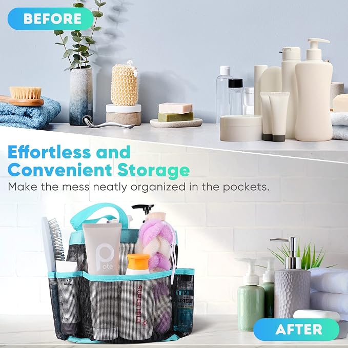 EUDELE Mesh Shower Caddy Portable for College Dorm Room Essentials, Shower Caddy Dorm with 9-Pocket Large Capacity for Beach, Swimming, Gym, Camping, Travel essentials - Image 7