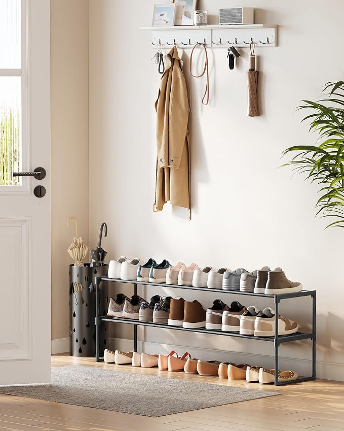 SONGMICS Shoe Rack, 2-Tier Shoe Organizer, Metal Storage Shelf | for Entryway, Upright or Upside Down, for 15-18 Pairs, Stackable, 11.8 x 46.1 x 14 Inches, Black ULSA032B01 - Image 2