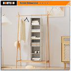 Hanging Closet Organizer 6-Tier, Oxford Wardrobe Storage, Beige Houndstooth | Easy-mount foldable design holds clothes, handbags, shoes & accessories; washable Oxford fabric, sturdy and space-saving. - Image 6