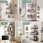 Veken Shower Caddy 6-Pack, No Drilling & Rustproof, Waterproof Adhesive Shelves Rack with Soap Holder, Large Capacity Bathroom Organizers and Storage, Wall-Mounted Kitchen & Home Decor - Image 8