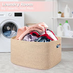 Large 75L Woven Laundry Basket, Collapsible Cotton Rope Storage Hamper for Blankets, Toys, Dirty Clothes, Rectangle Nursery Basket for Living Room, Bedroom, Baby Room - Brown - Image 6
