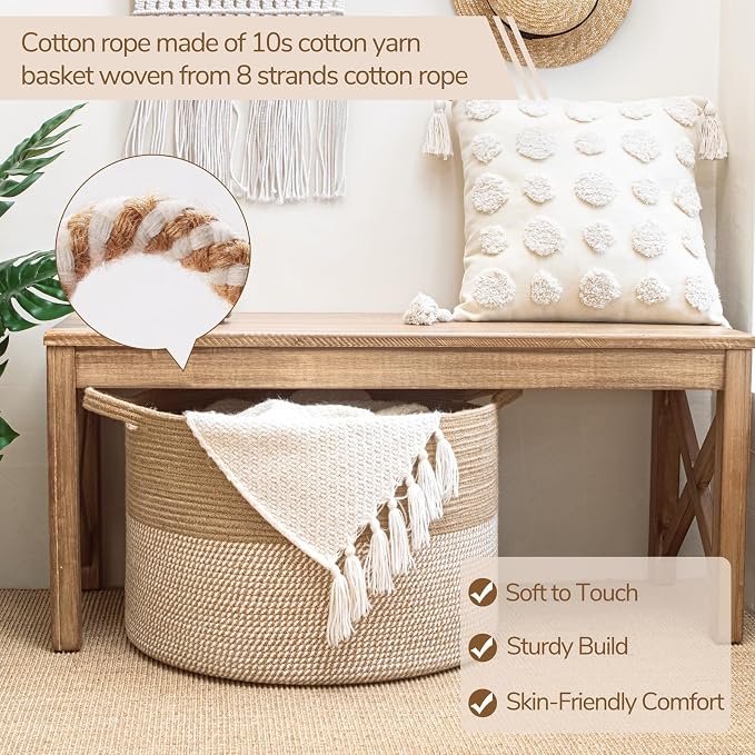 INDRESSME XXXLarge Woven Wicker Blanket Basket Living Room White Jute, 90L - Image 8