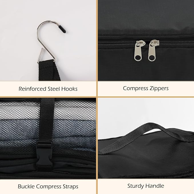 Surblue Hanging Shelves Travel Storage Bag Compression Packing Cube for Suitcase Collapsible with Extension Layer Large Capacity, Black,XL - Image 6