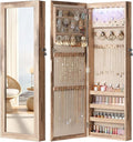 Nicetree 6 LEDs Jewelry Armoire, Hanging Mirror Jewelry Cabinet, Oak by Nicetree