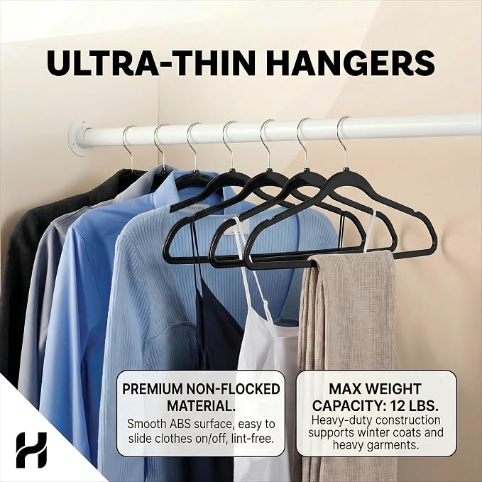 HOUSE DAY Black Plastic Hangers 20 Pack - Ultra-Thin Heavy Duty Non-Velvet - Image 3