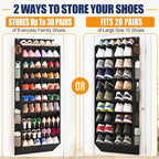 UVIAHOMI 20-30 Pairs Over the Door Shoe Organizer with Side Mesh Pockets, 10-Tier Hanging Shoe Storage for Closet, Breathable Door Shoe Rack Holds Sneakers, Boots, Heels & Daily Essentials, Black - Image 6