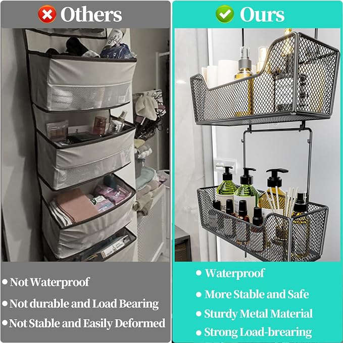 HapiRm Over The Door Organizer - Hanging Door Organizer with 4 Metal Large Capacity Baskets and Adjustable Coat Hook for Bathroom Bedroom Kitchen Pantry Closet Cabinet - Image 4