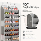 Criusia Over the Door Shoe Organizer, 20-30 Pairs Heavy-Duty Hanging Shoe Storage with Large Pockets, 10-Tier Door Shoe Rack with 4 Hooks for Sneakers Sandals Heels Boots (Gray) - Image 5