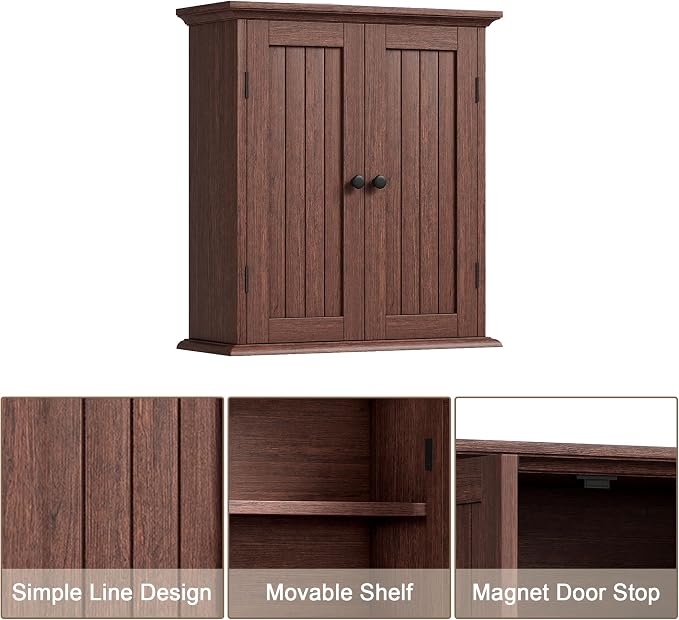ChooChoo Bathroom Wall Cabinet with 2 Doors, Over The Toilet, Farmhouse - Image 4