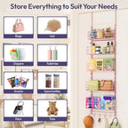 SWTYMIKI Over The Door Organizer - Door Organizer Hanging with 5 Adjustable Metal Large Capacity Basket and 6 Coat Hook, Wall Mounted Shelf for Bedroom Closet Bathroom Laundry Pantry Cabinet Kitchen - Image 3