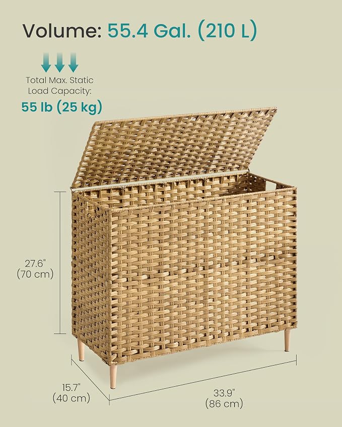 SONGMICS 4-SectionLaundry Hamper With Lid, PE Rattan, 55.5 Gallons (210 L) - Image 7