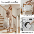 efluky Laundry Hamper with Lid, 100L Tall Laundry Basket with Bamboo Handles for Clothes and Toys, Collapsible Laundry Hamper with Inner Bag for Bedroom and Bathroom, White - Image 4