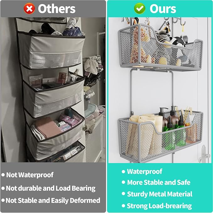 HapiRm Over The Door Organizer - Hanging Door Organizer with 4 Metal Large Capacity Baskets and Adjustable Coat Hook for Bathroom Bedroom Kitchen Pantry Closet Cabinet - Image 5