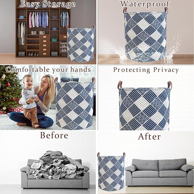 80L Waterproof Laundry Hamper in Family Leather Handle Laundry Basket in Dormitory Collapsible Laundry Bag in Nursery (91-Satisfied laundry hampers) - Image 3