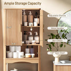 Vabches Farmhouse Over the Toilet Storage Cabinet with 2 Fluted Doors, Oak - Image 3